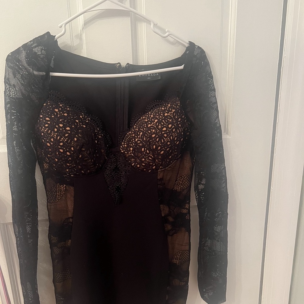 black lace mini dress long sleeve